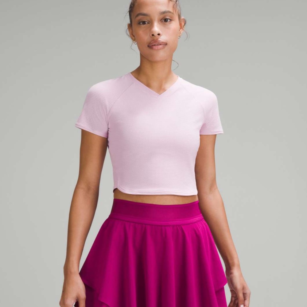 Lululemon Grid-Texture Cropped Tennis Short-Sleeve Shirt (Pink Peony)